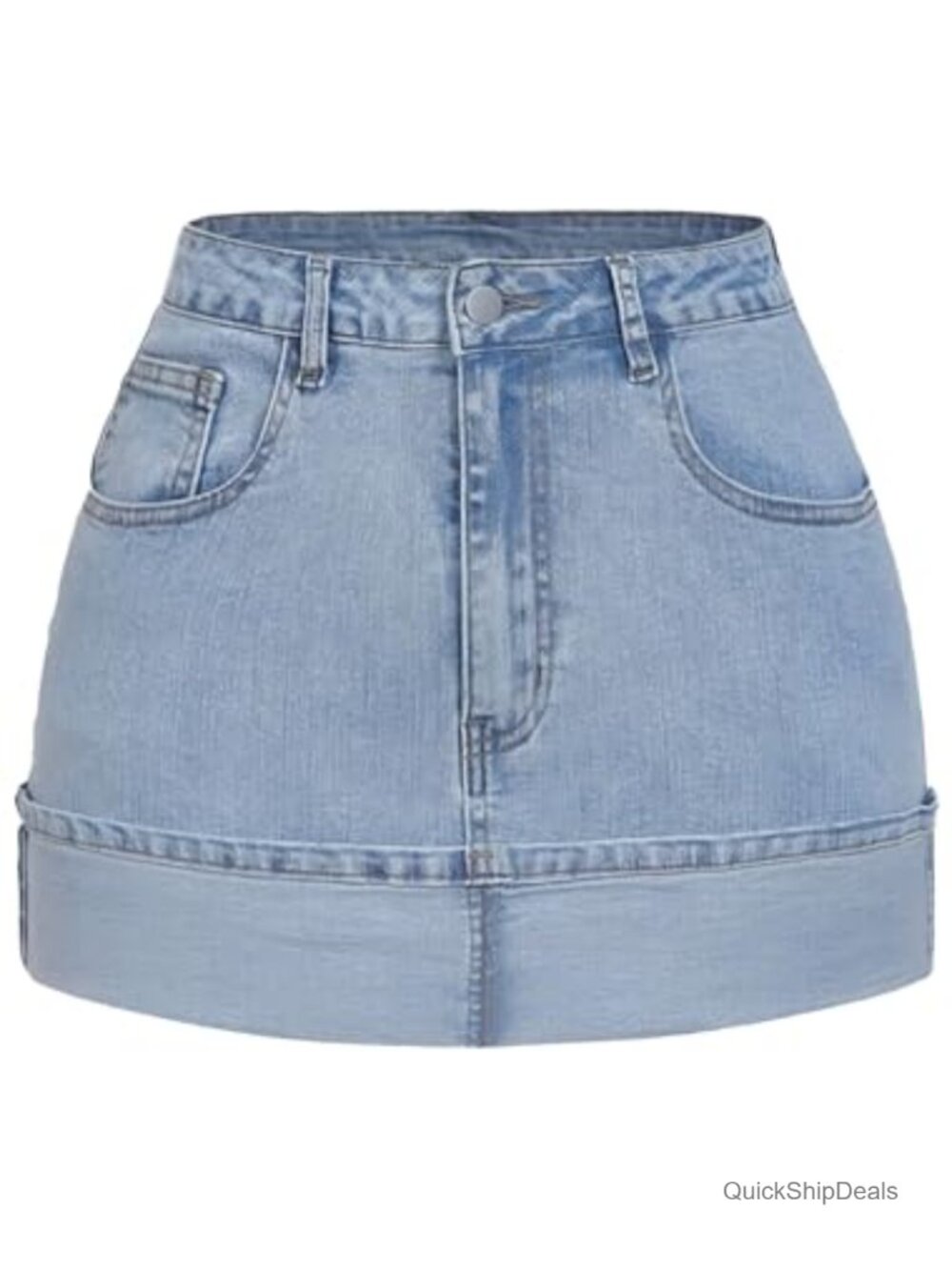 Y2K Low Waisted Denim Mini Skirt Folded Cuff Hem Country Concert Jean Skirt